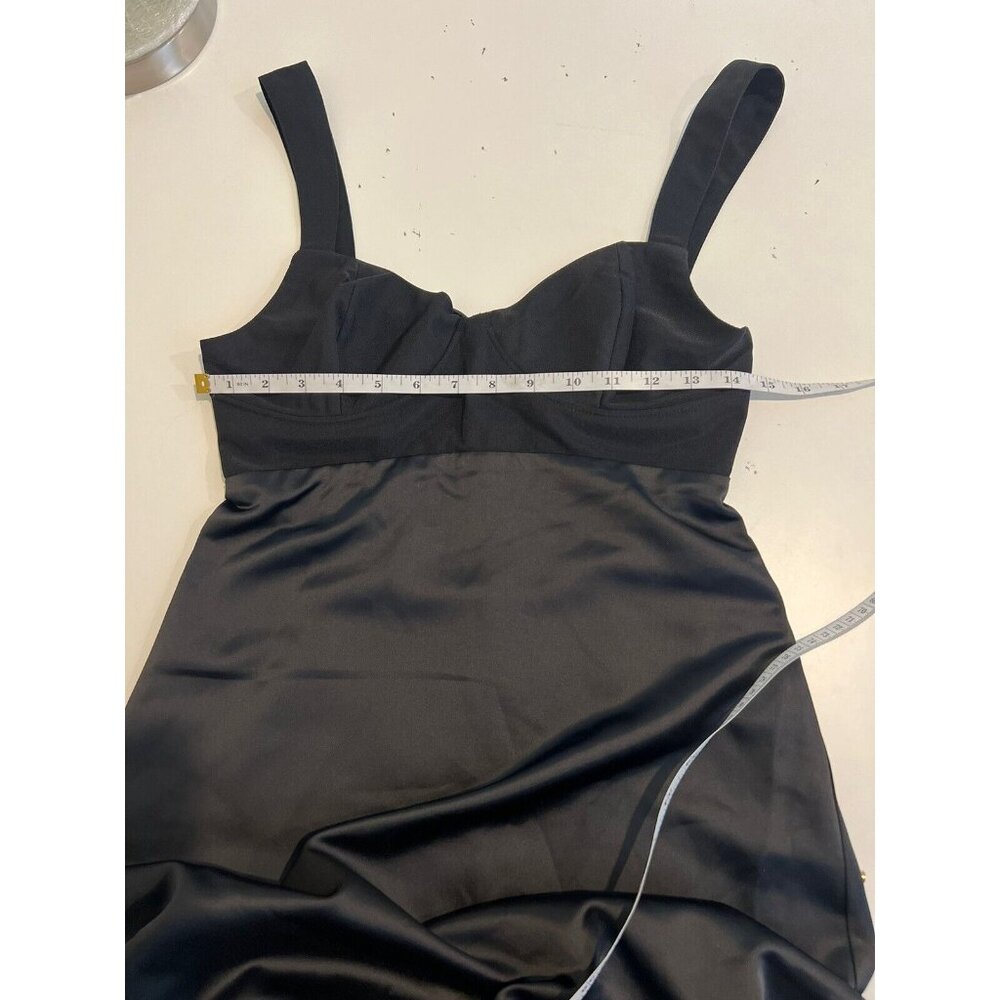Free People Gia Dress Size 12 Black Satin Bodice Maxi Slinky Tie Back Boho New - Picture 8 of 10